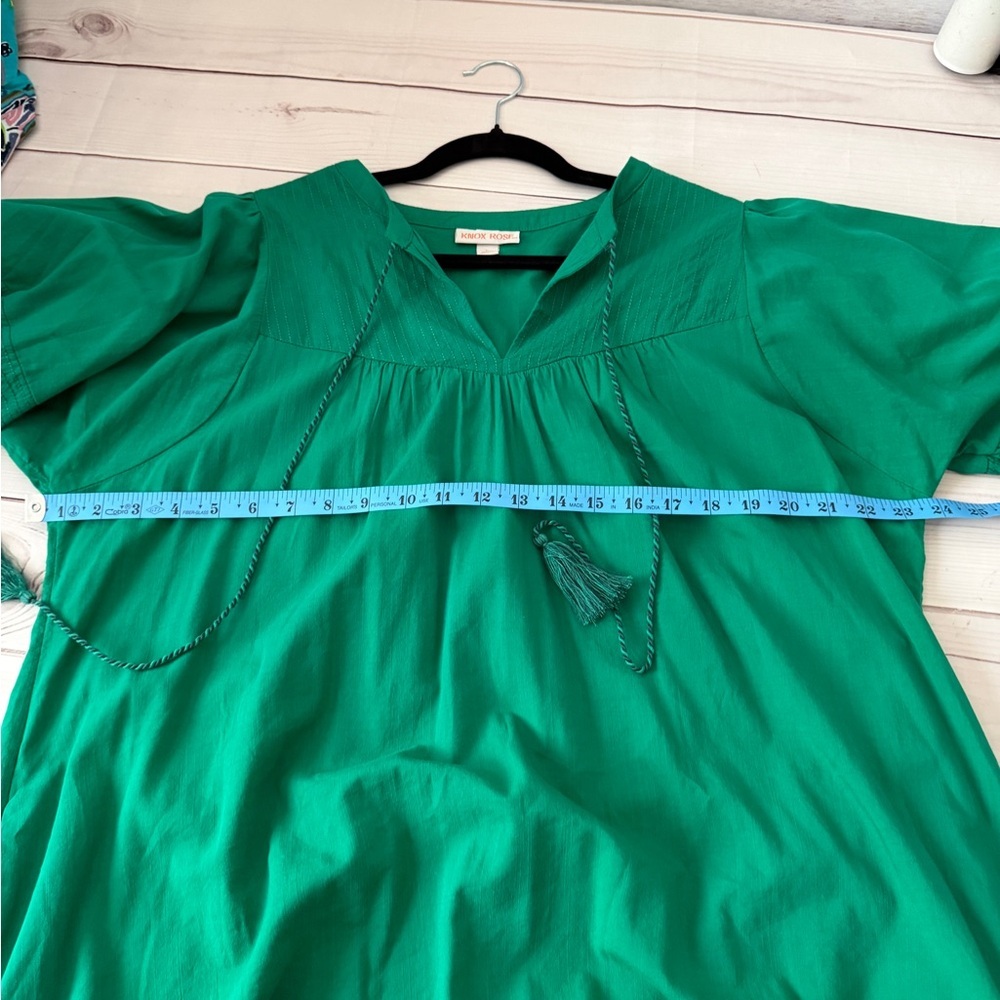 Knox Rose Emerald Green Puff-Sleeve Dress Size Large office Beach Vacation - Picture 5 of 6